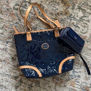 2pc Navy Patent Coach purse